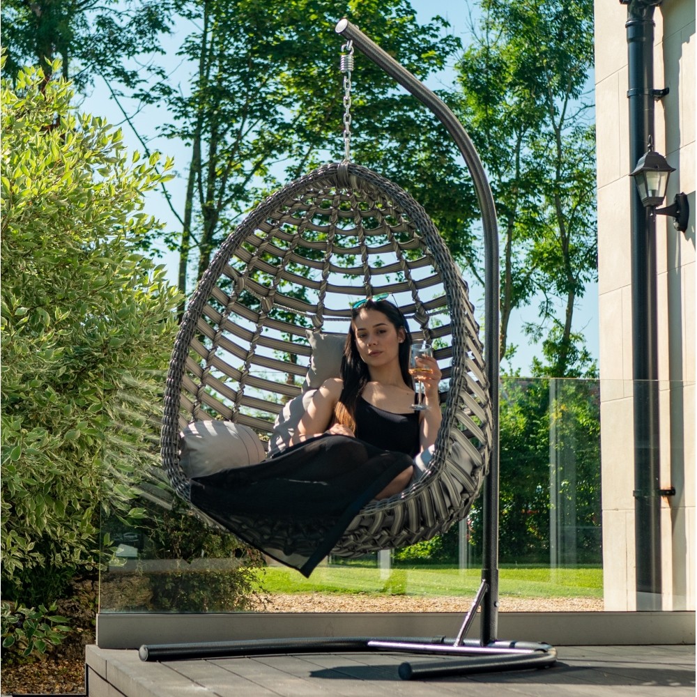 Hawaii Hanging Swing Egg Chair in Grey Made With Rattan